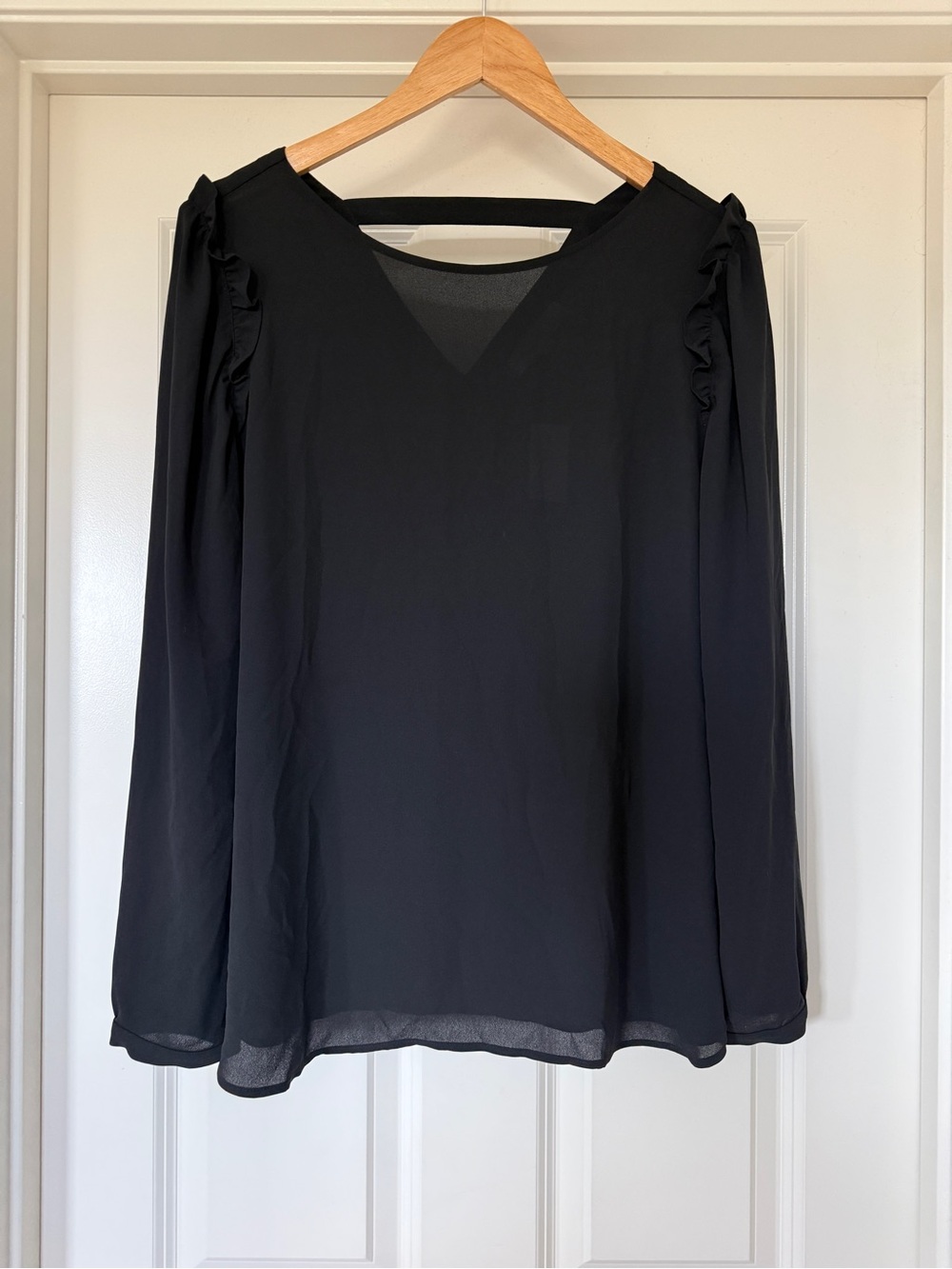 NWT Loft Chiffon Long Sleeve Black Career Blouse Large